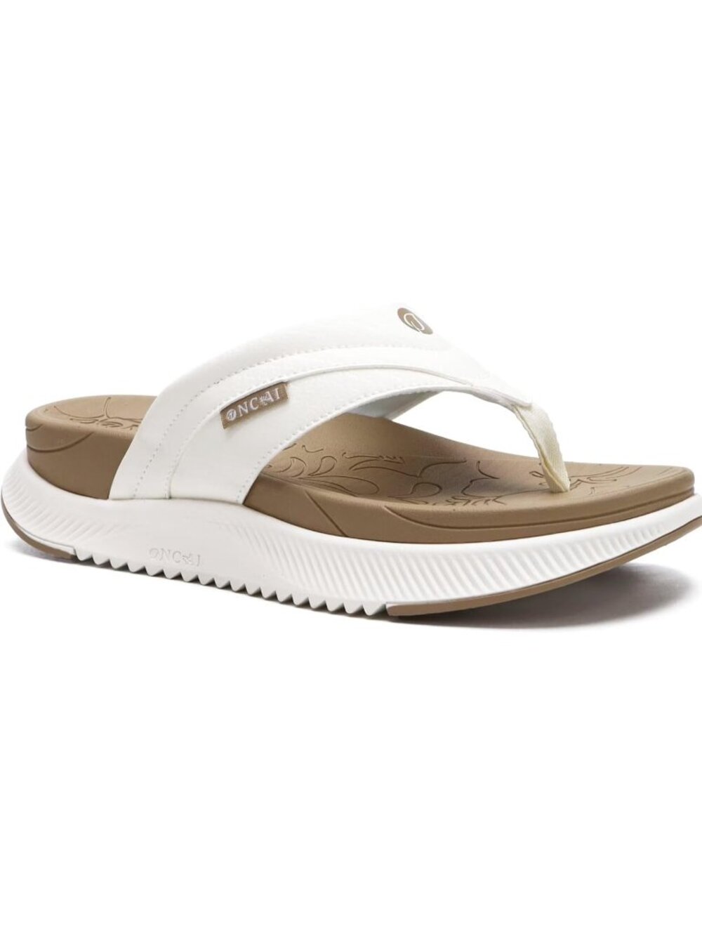 Women's Beige White Orthotic Cushion Flip Flops Recovery Walking Sandals Casual